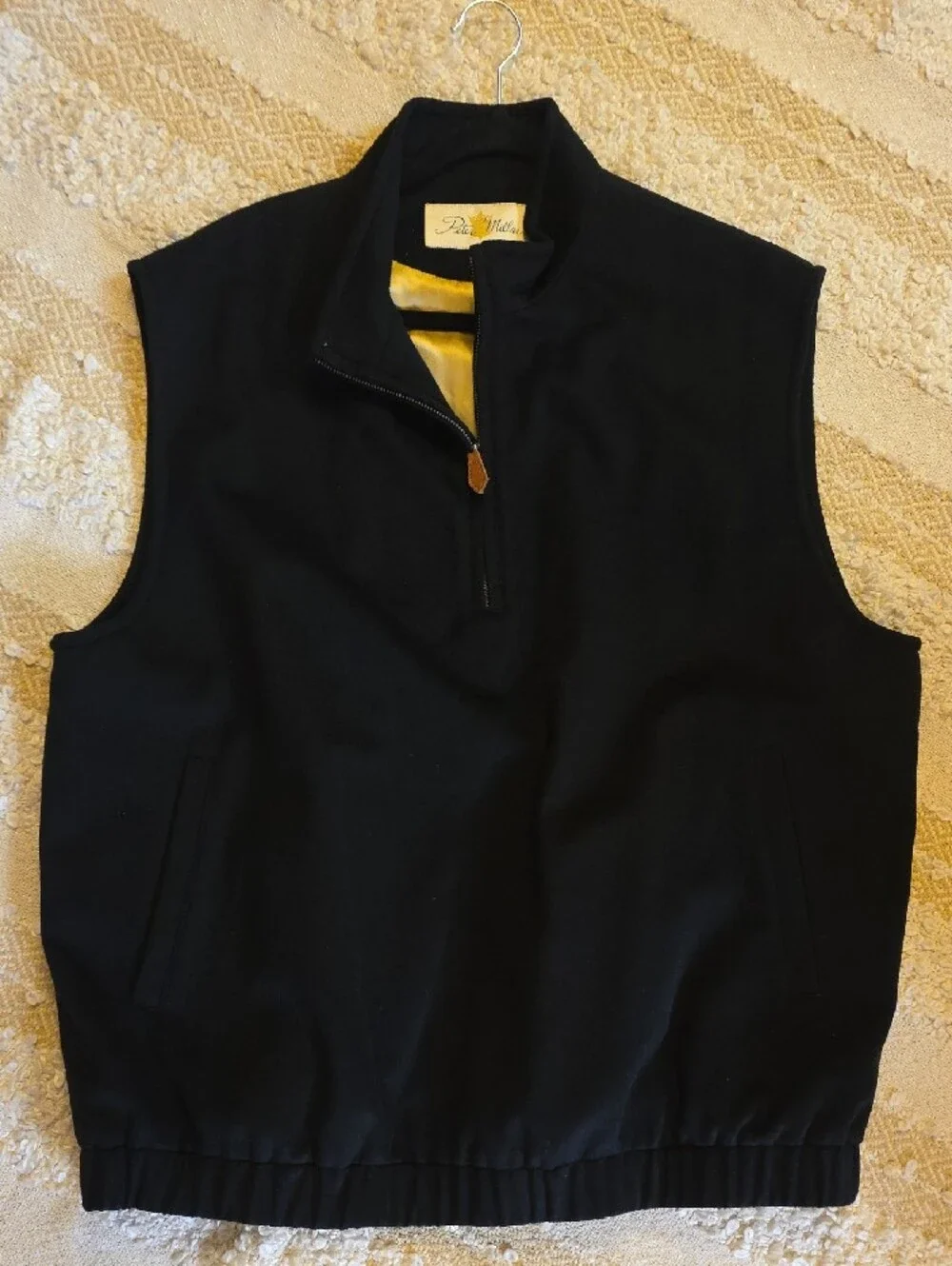 Peter Millar Black Men's Sleeveless Cashmere Golf Silk Quarter-Zip Vest Large
